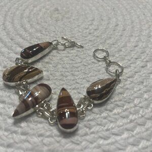 Natural COCONUT JASPER Handmade Sterling 925 Bracelet Size 7 1/2" #283D